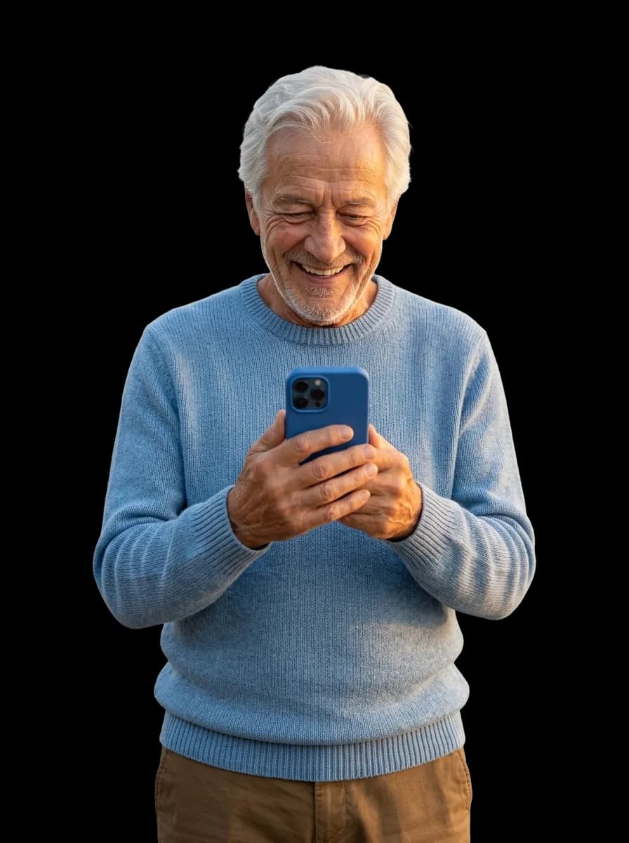 Ilustración de una persona mayor consultando su teléfono