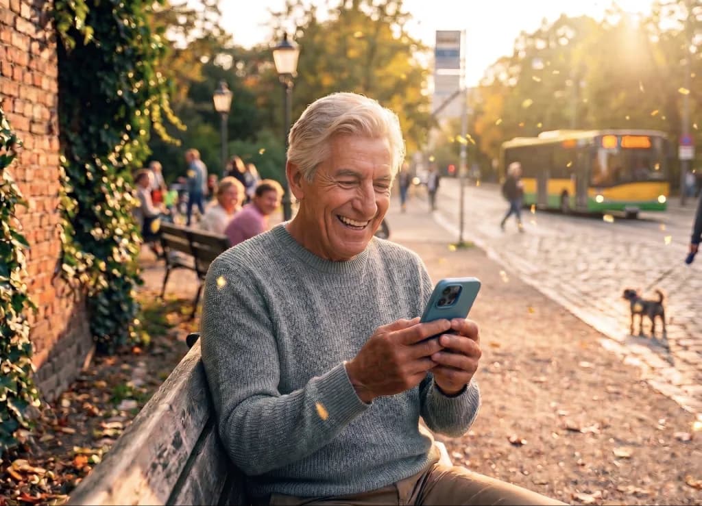 Persona mayor usando un teléfono móvil
